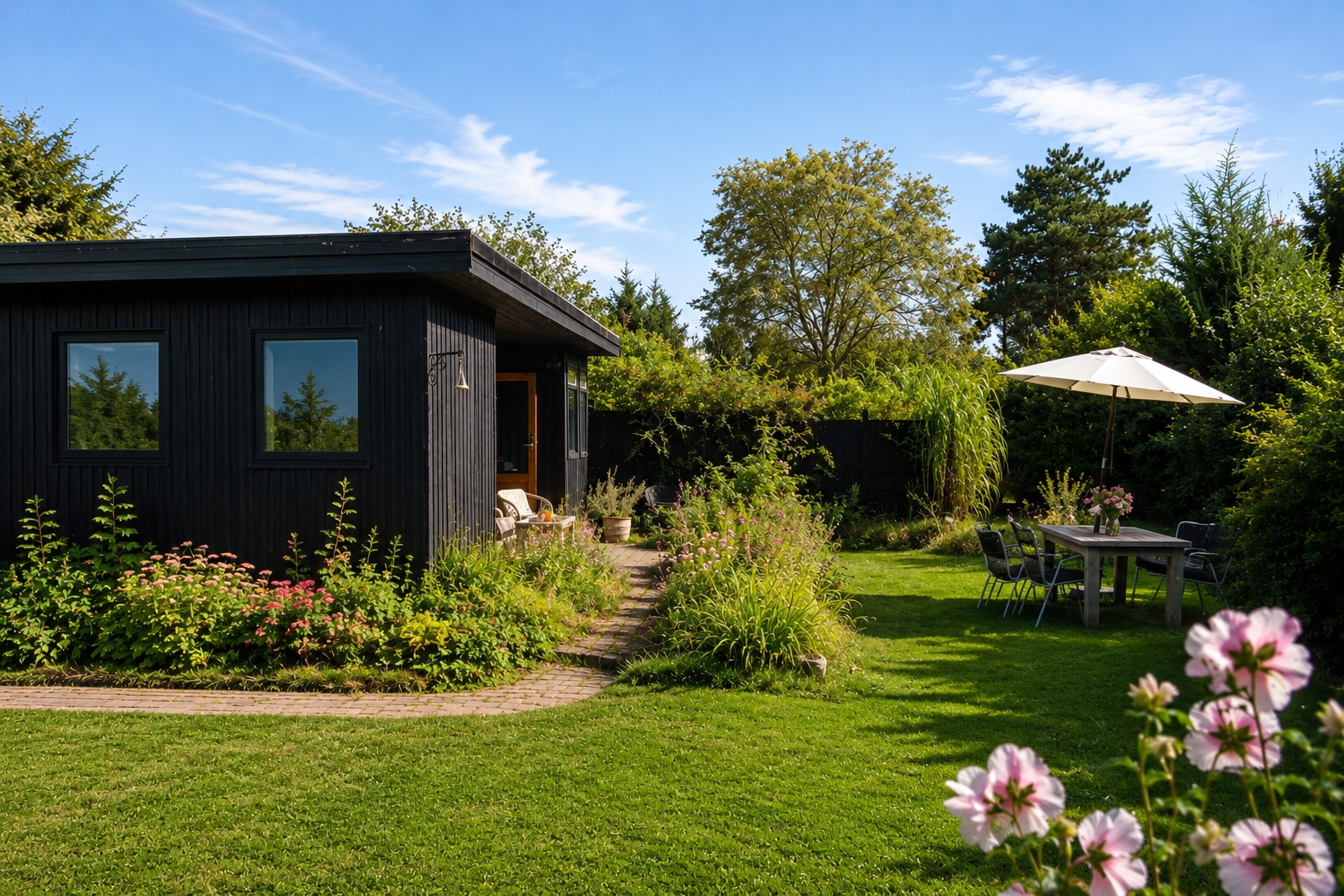 Sommerfuglehuset – sort træhus med orangeri og vild have ved Vejby Strand, Den Danske Riviera